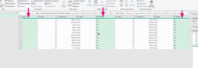 Month columns selected ready to be deleted